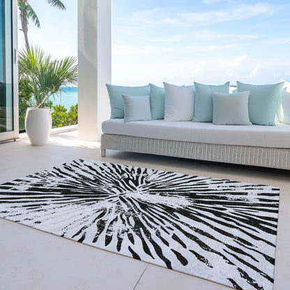 9' X 12' Ivory Black And Gray Abstract Washable Indoor Outdoor Area Rug-7