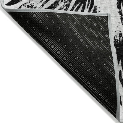 9' X 12' Ivory Black And Gray Abstract Washable Indoor Outdoor Area Rug-3