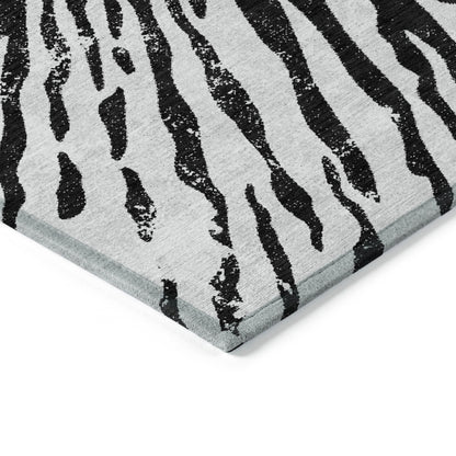 9' X 12' Ivory Black And Gray Abstract Washable Indoor Outdoor Area Rug-4