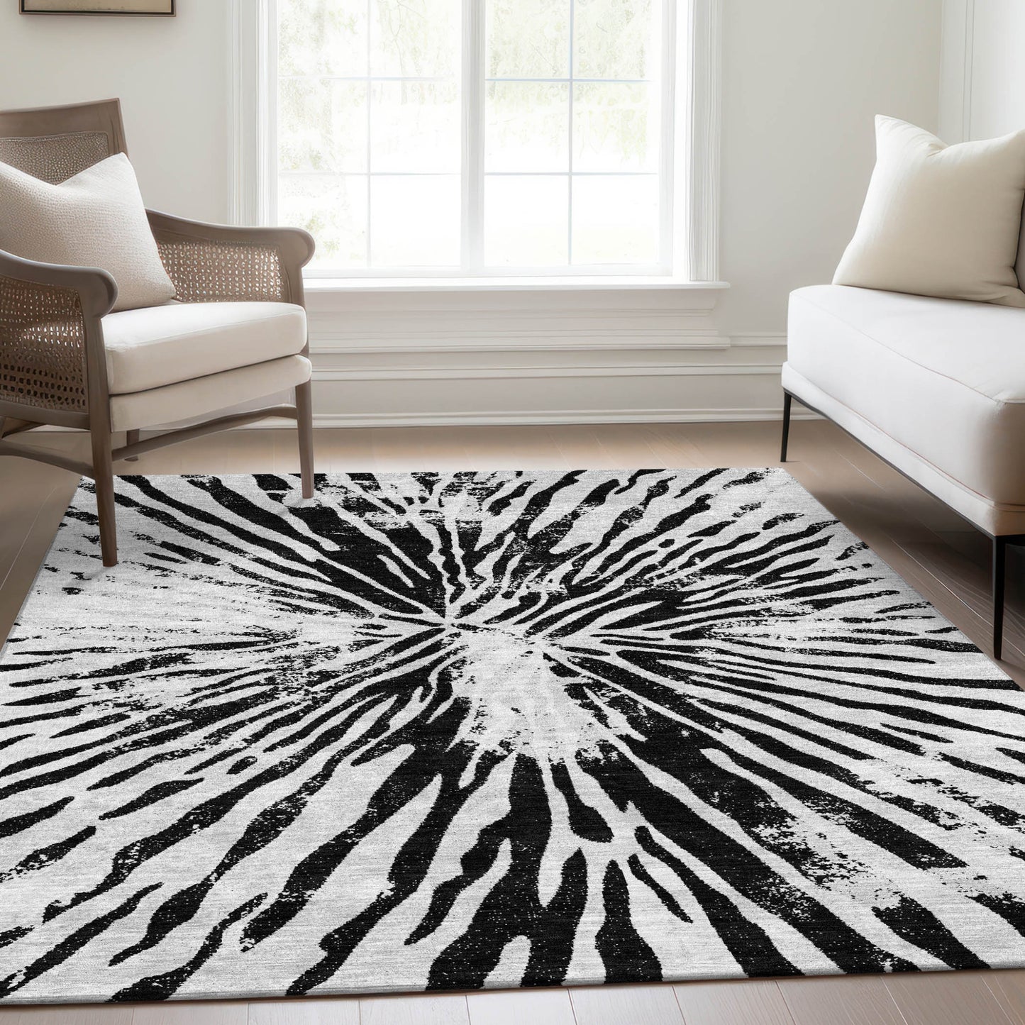 9' X 12' Ivory Black And Gray Abstract Washable Indoor Outdoor Area Rug-8