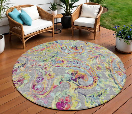 5' X 8' Fern Green And Artichoke Green Paisley Washable Indoor Outdoor Area Rug-0