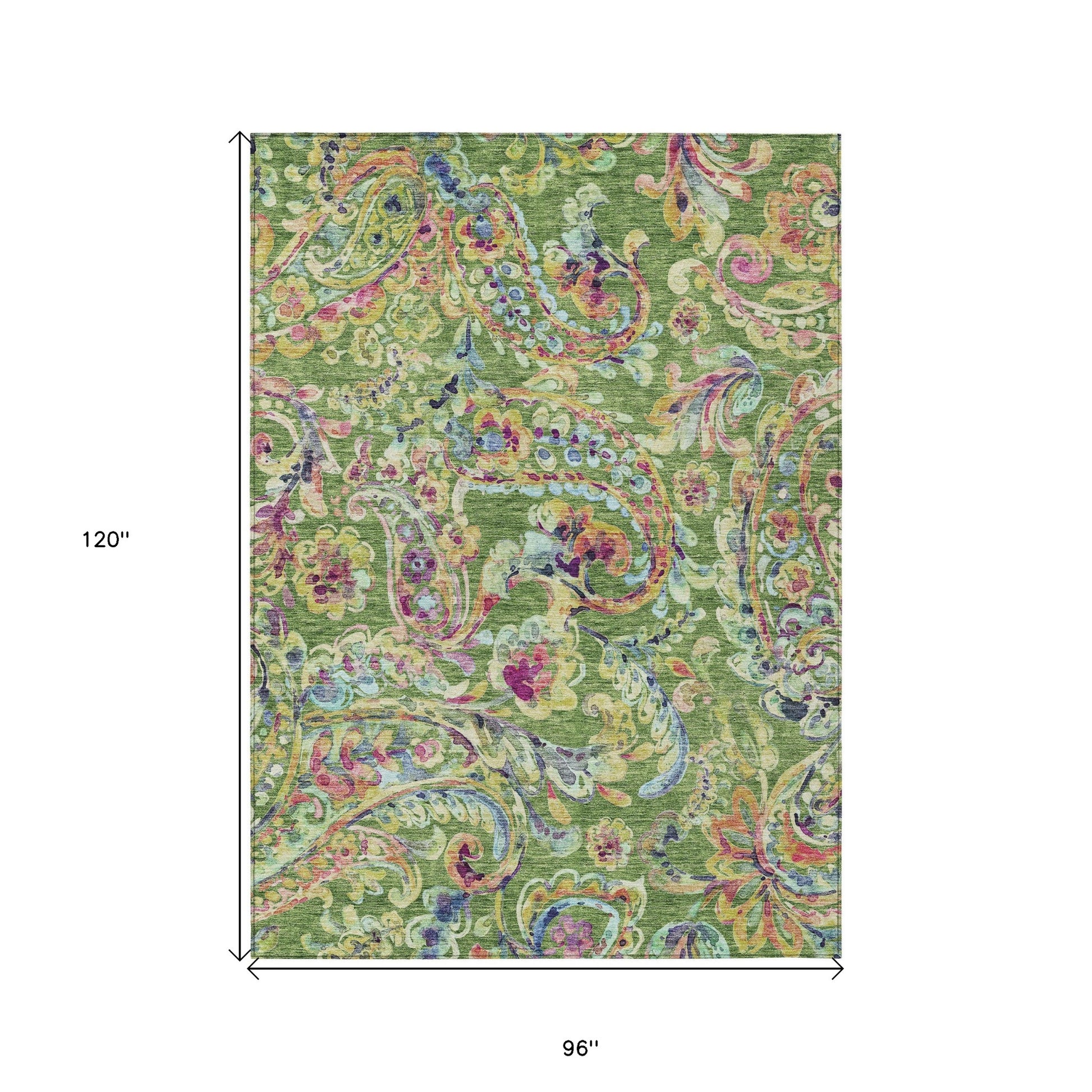 8' X 10' Fern Green And Artichoke Green Paisley Washable Indoor Outdoor Area Rug-2