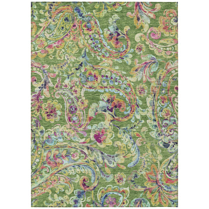 8' X 10' Fern Green And Artichoke Green Paisley Washable Indoor Outdoor Area Rug-1