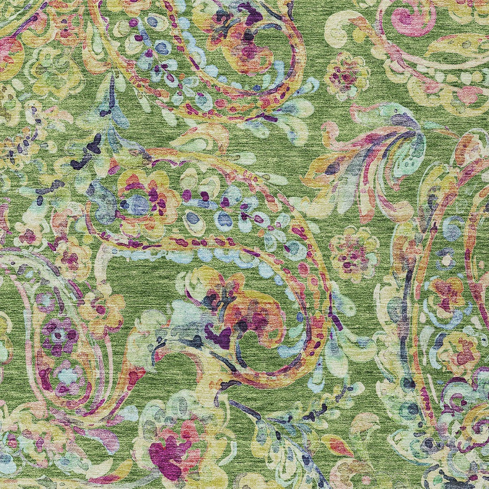 9' X 12' Fern Green And Artichoke Green Paisley Washable Indoor Outdoor Area Rug-6