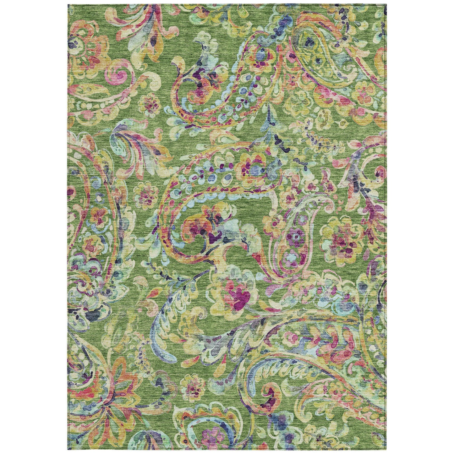 10' X 14' Fern Green And Artichoke Green Paisley Washable Indoor Outdoor Area Rug-7