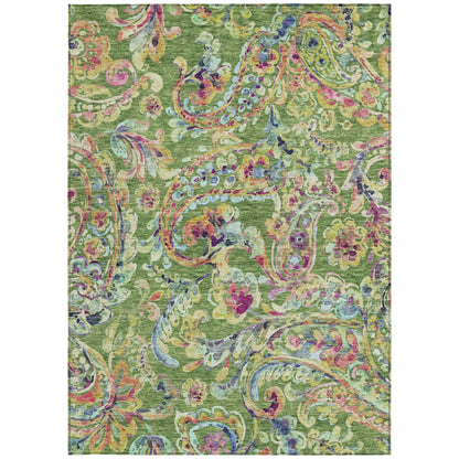 10' X 14' Fern Green And Artichoke Green Paisley Washable Indoor Outdoor Area Rug-7