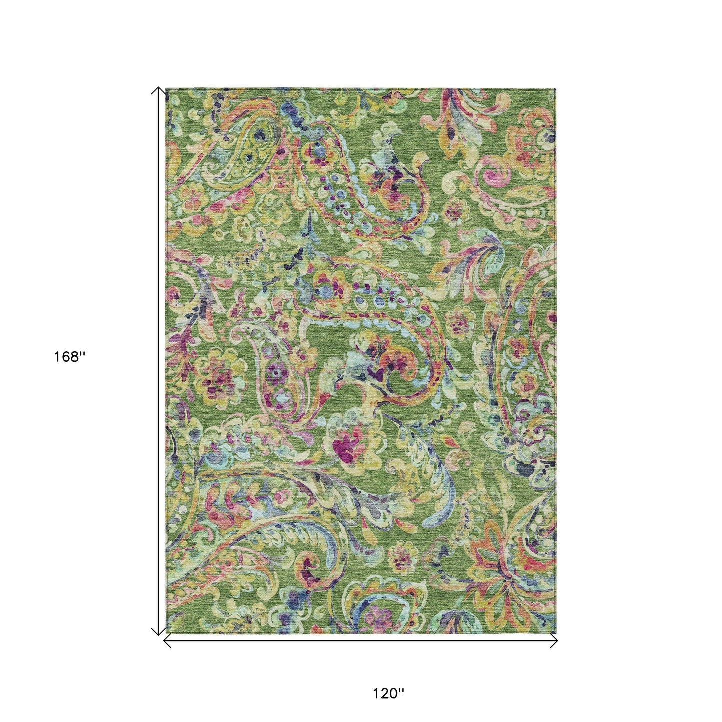 10' X 14' Fern Green And Artichoke Green Paisley Washable Indoor Outdoor Area Rug-2