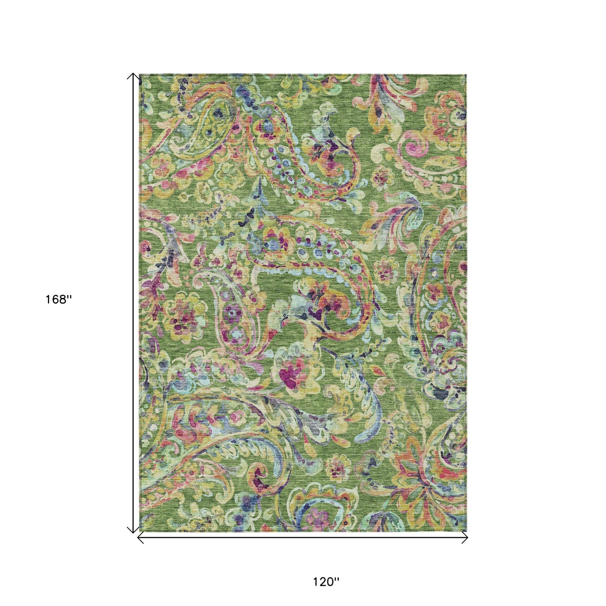 10' X 14' Fern Green And Artichoke Green Paisley Washable Indoor Outdoor Area Rug-2