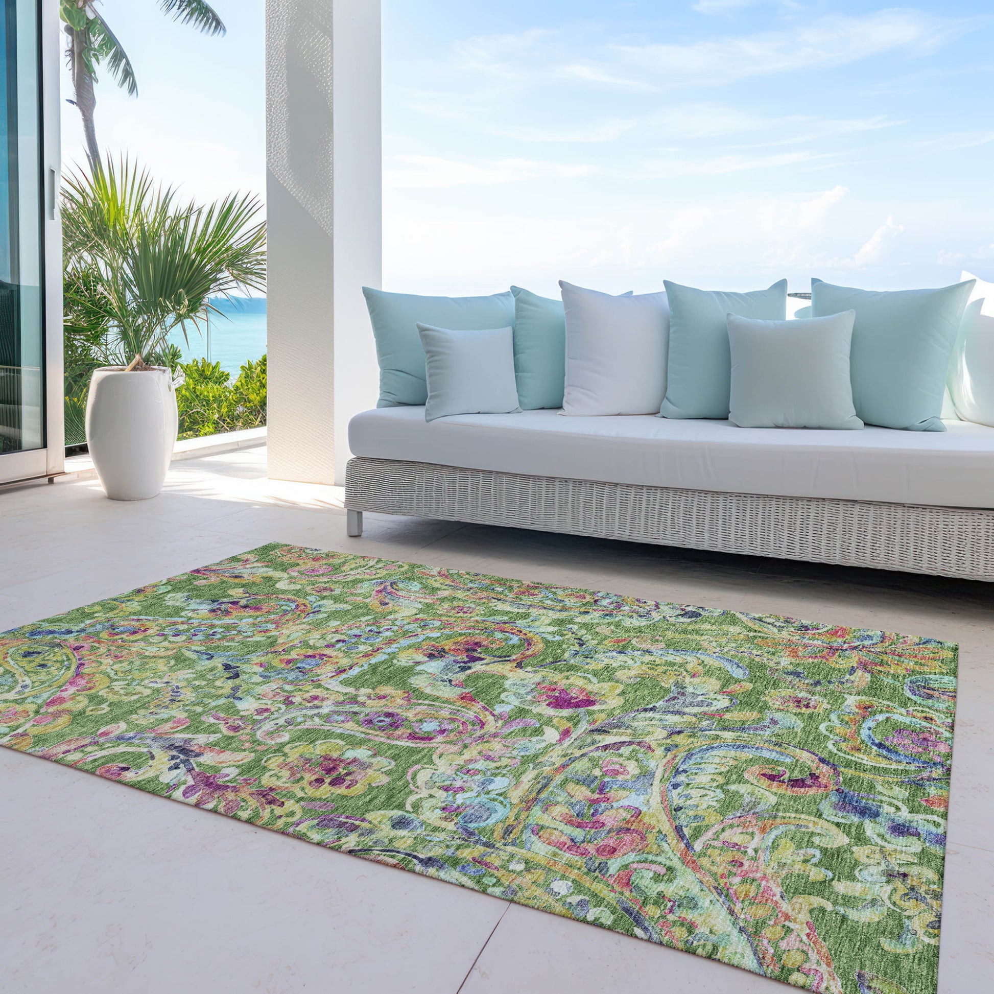 10' X 14' Fern Green And Artichoke Green Paisley Washable Indoor Outdoor Area Rug-8