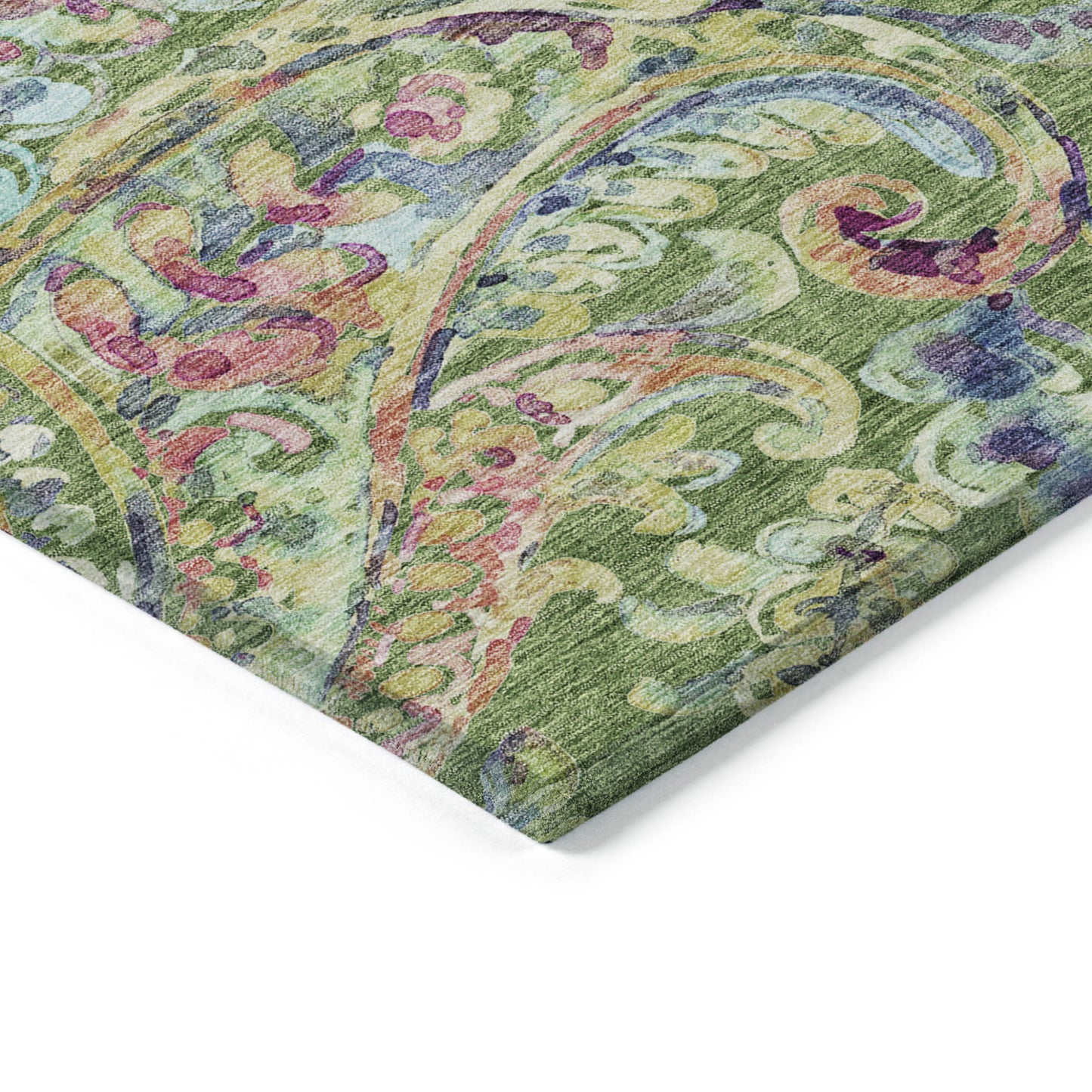 10' X 14' Fern Green And Artichoke Green Paisley Washable Indoor Outdoor Area Rug-4