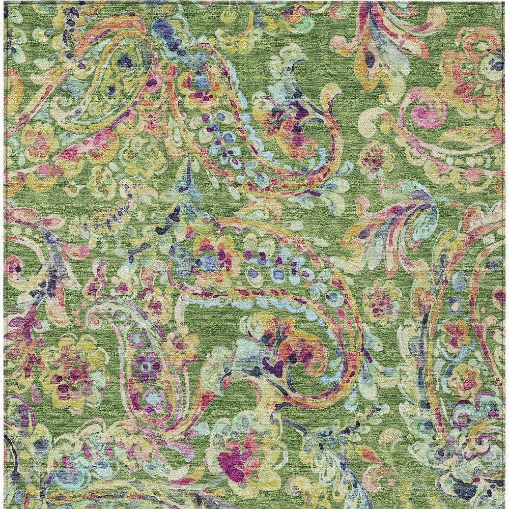 10' X 14' Fern Green And Artichoke Green Paisley Washable Indoor Outdoor Area Rug-6