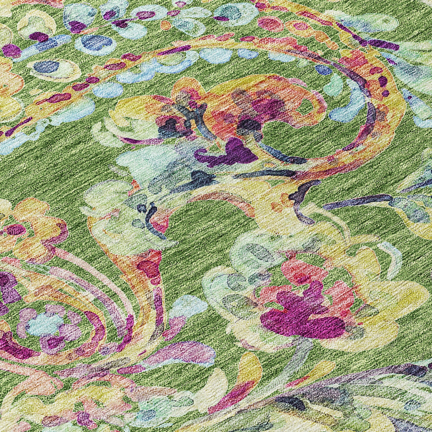 10' X 14' Fern Green And Artichoke Green Paisley Washable Indoor Outdoor Area Rug-5