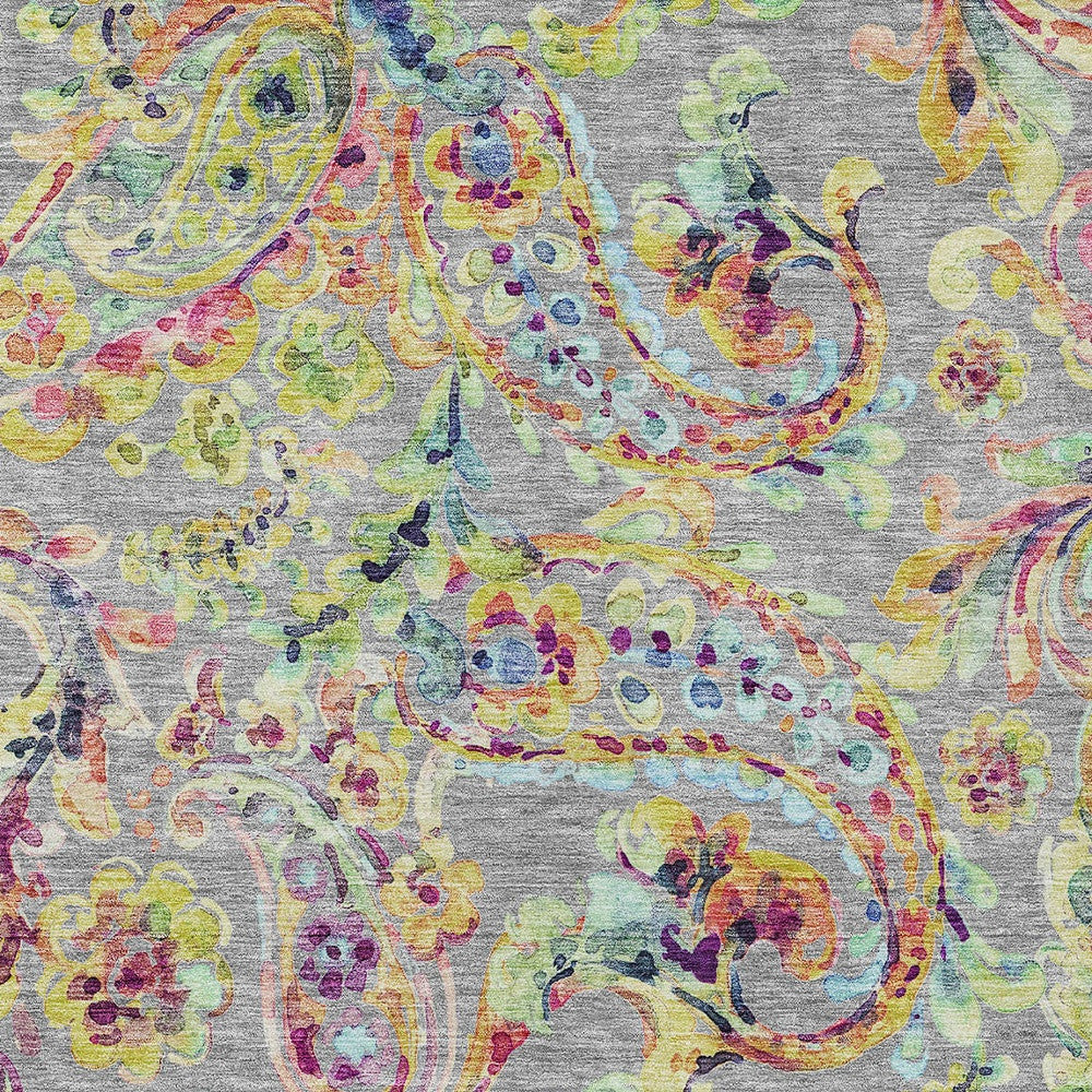 3' X 5' Gray Fern Green And Artichoke Green Paisley Washable Indoor Outdoor Area Rug-6