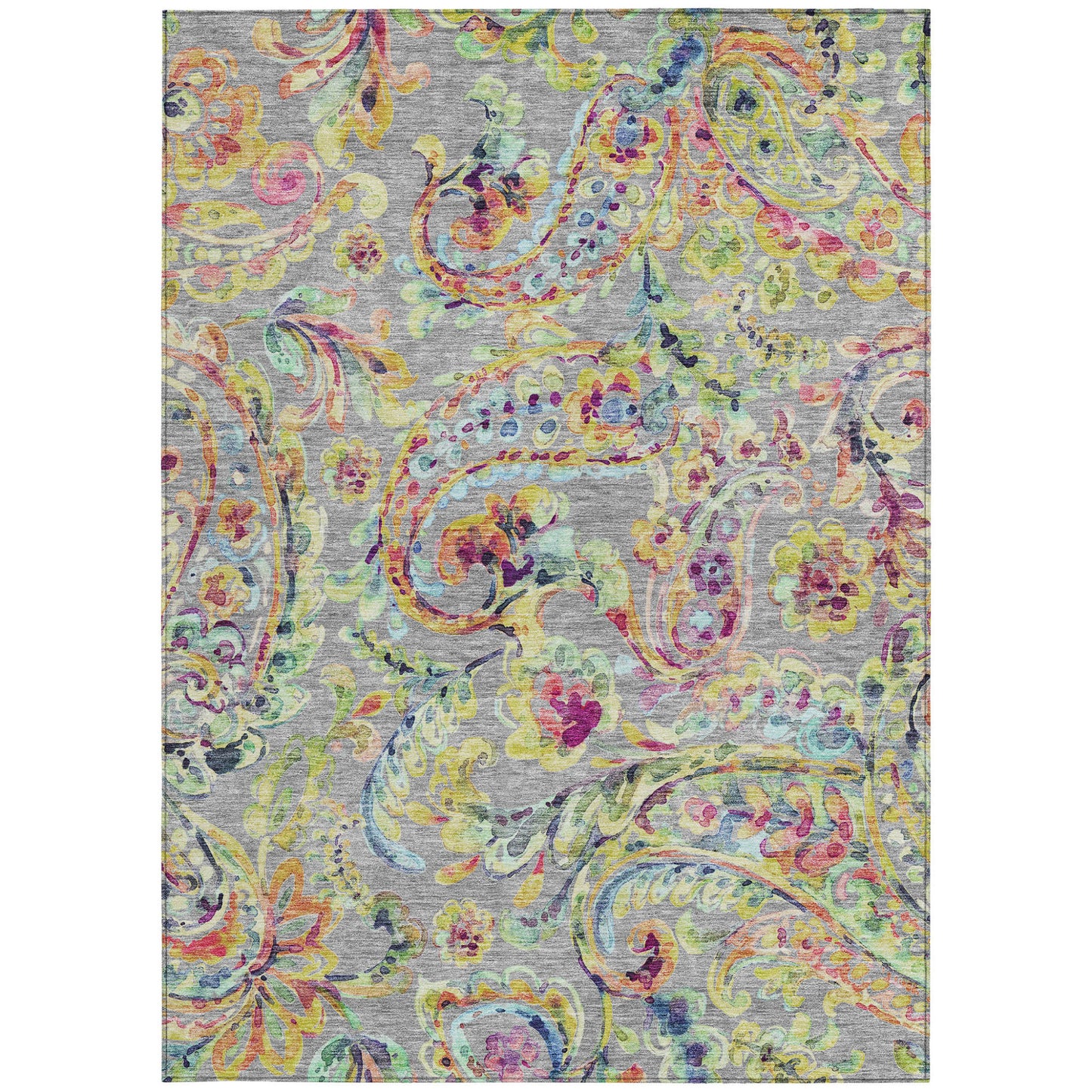 8' X 10' Gray Fern Green And Artichoke Green Paisley Washable Indoor Outdoor Area Rug-7