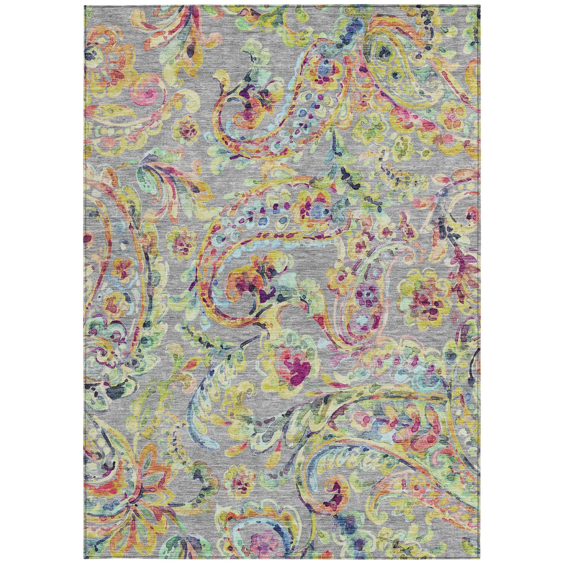 8' X 10' Gray Fern Green And Artichoke Green Paisley Washable Indoor Outdoor Area Rug-7