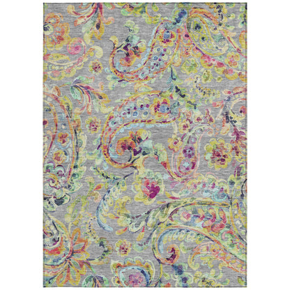 8' X 10' Gray Fern Green And Artichoke Green Paisley Washable Indoor Outdoor Area Rug-7