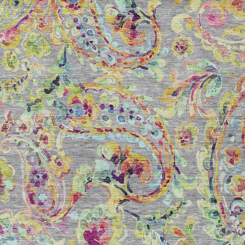 9' X 12' Gray Fern Green And Artichoke Green Paisley Washable Indoor Outdoor Area Rug-6