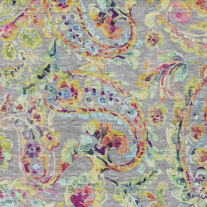 9' X 12' Gray Fern Green And Artichoke Green Paisley Washable Indoor Outdoor Area Rug-6