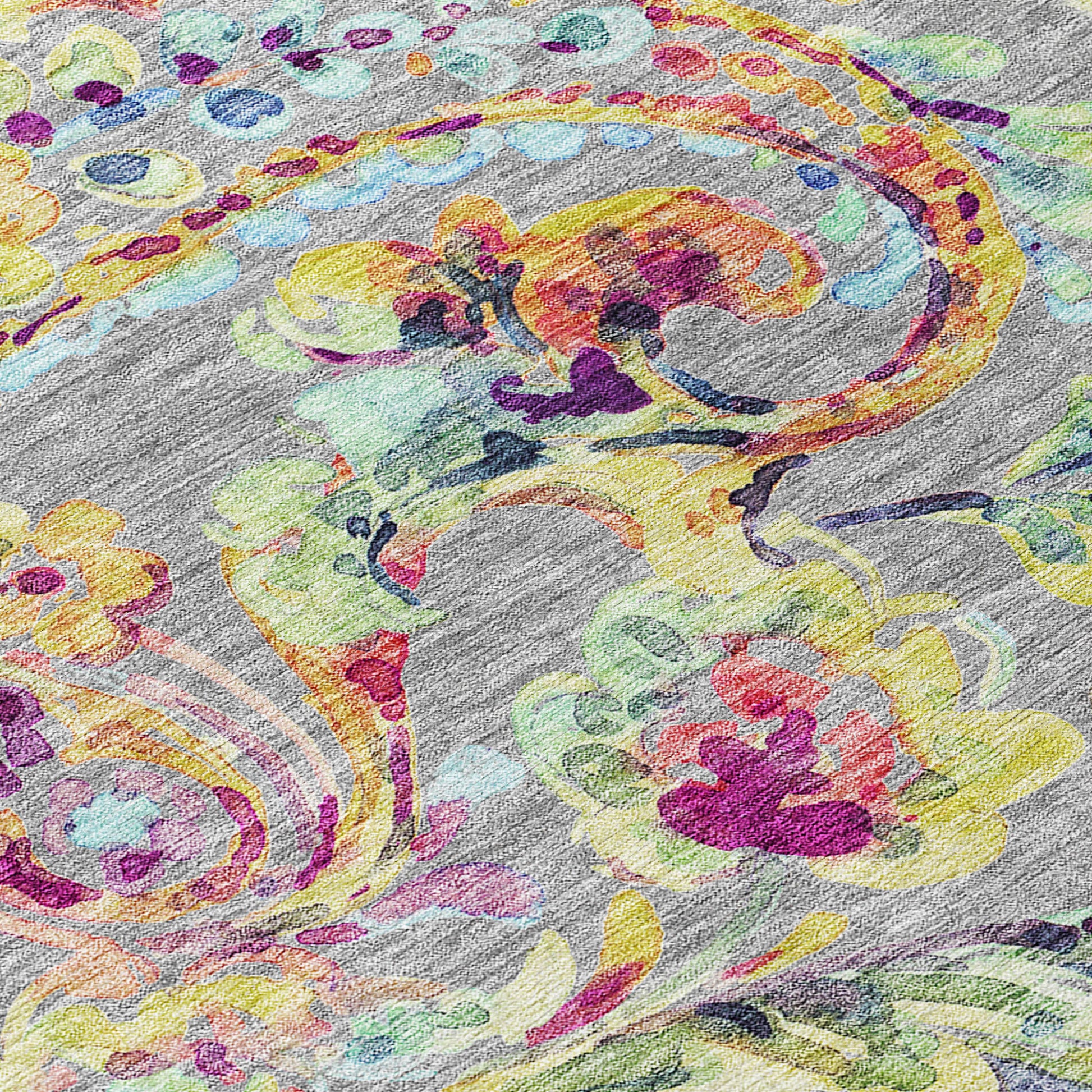 9' X 12' Gray Fern Green And Artichoke Green Paisley Washable Indoor Outdoor Area Rug-5