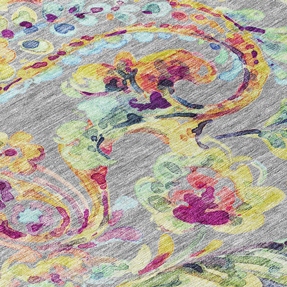 9' X 12' Gray Fern Green And Artichoke Green Paisley Washable Indoor Outdoor Area Rug-5