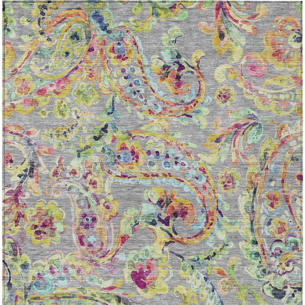 10' X 14' Gray Fern Green And Artichoke Green Paisley Washable Indoor Outdoor Area Rug-7