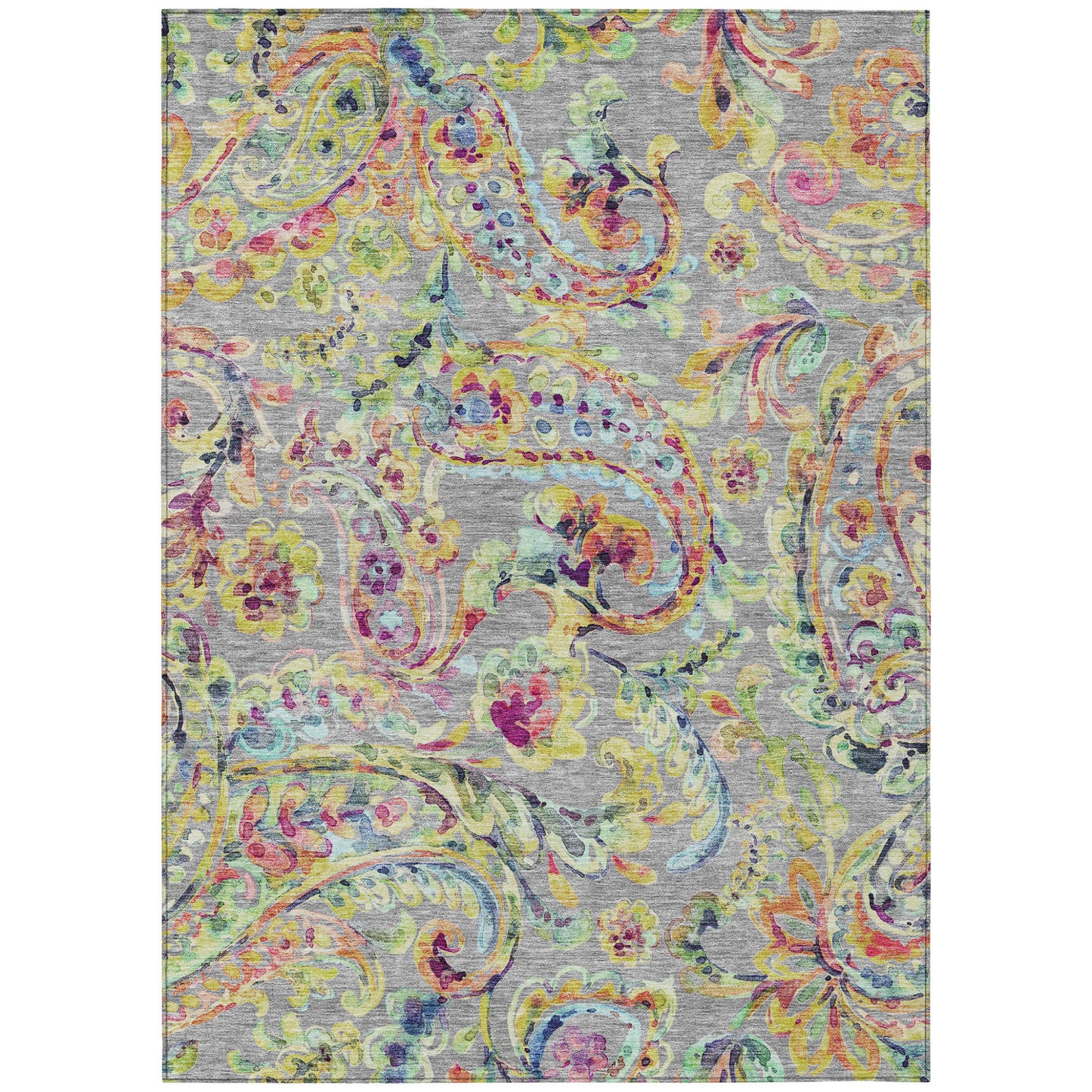 10' X 14' Gray Fern Green And Artichoke Green Paisley Washable Indoor Outdoor Area Rug-1