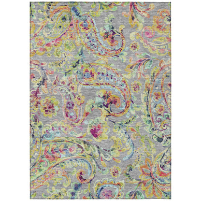 10' X 14' Gray Fern Green And Artichoke Green Paisley Washable Indoor Outdoor Area Rug-1