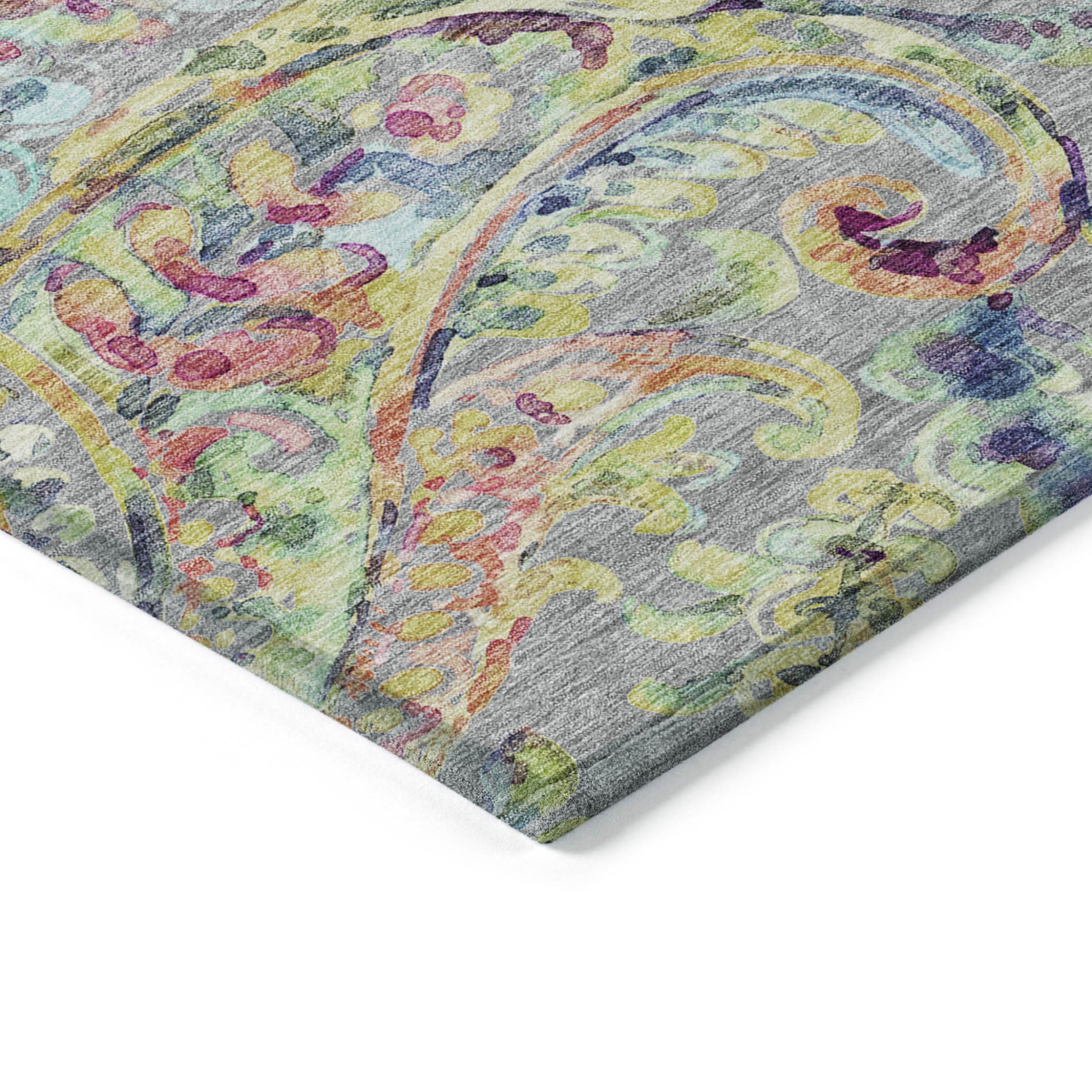 10' X 14' Gray Fern Green And Artichoke Green Paisley Washable Indoor Outdoor Area Rug-4