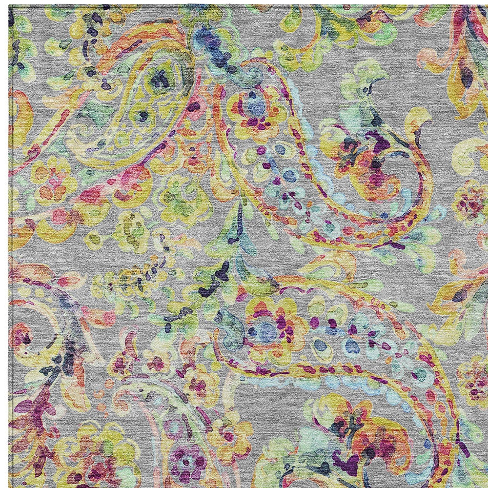 10' X 14' Gray Fern Green And Artichoke Green Paisley Washable Indoor Outdoor Area Rug-6
