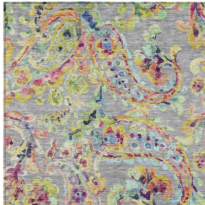 10' X 14' Gray Fern Green And Artichoke Green Paisley Washable Indoor Outdoor Area Rug-6