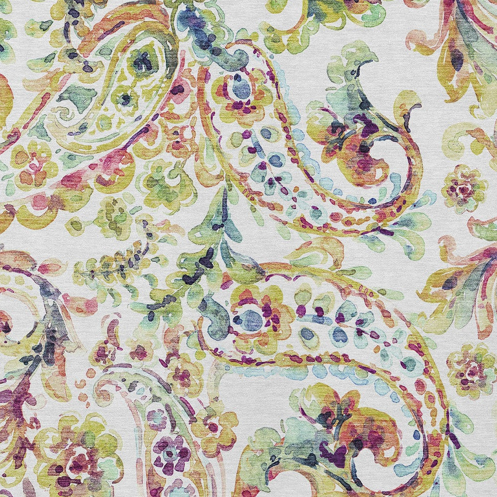5' X 8' Ivory Fern Green And Artichoke Green Paisley Washable Indoor Outdoor Area Rug-5