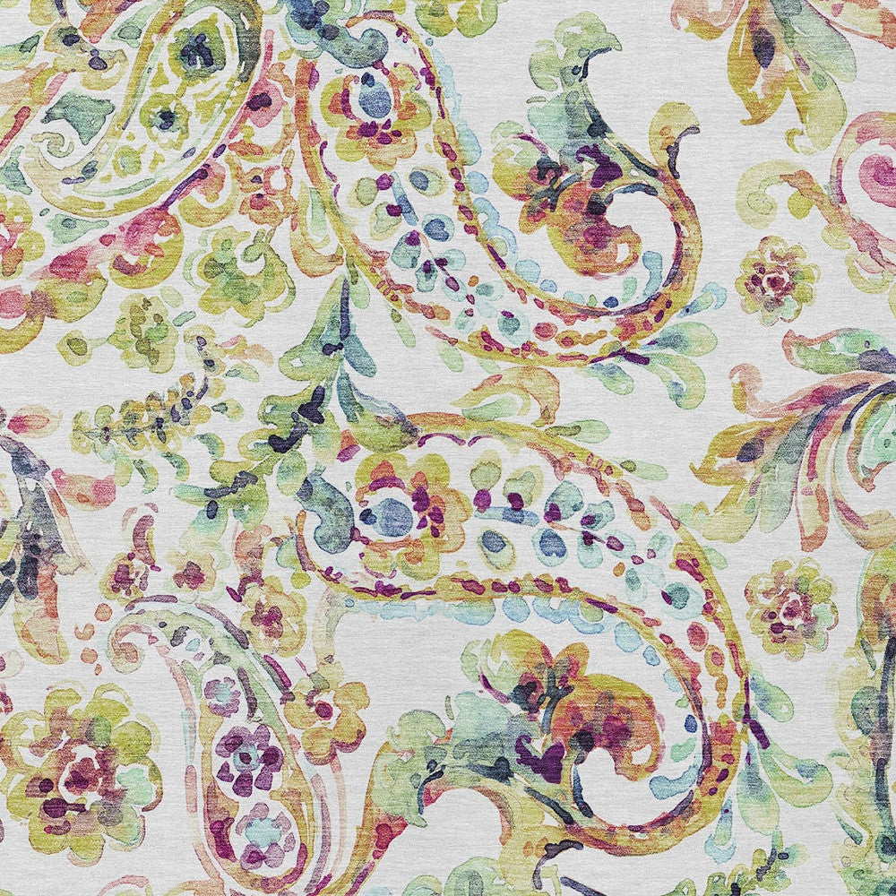 8' X 10' Ivory Fern Green And Artichoke Green Paisley Washable Indoor Outdoor Area Rug-5