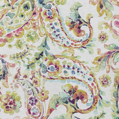 8' X 10' Ivory Fern Green And Artichoke Green Paisley Washable Indoor Outdoor Area Rug-5