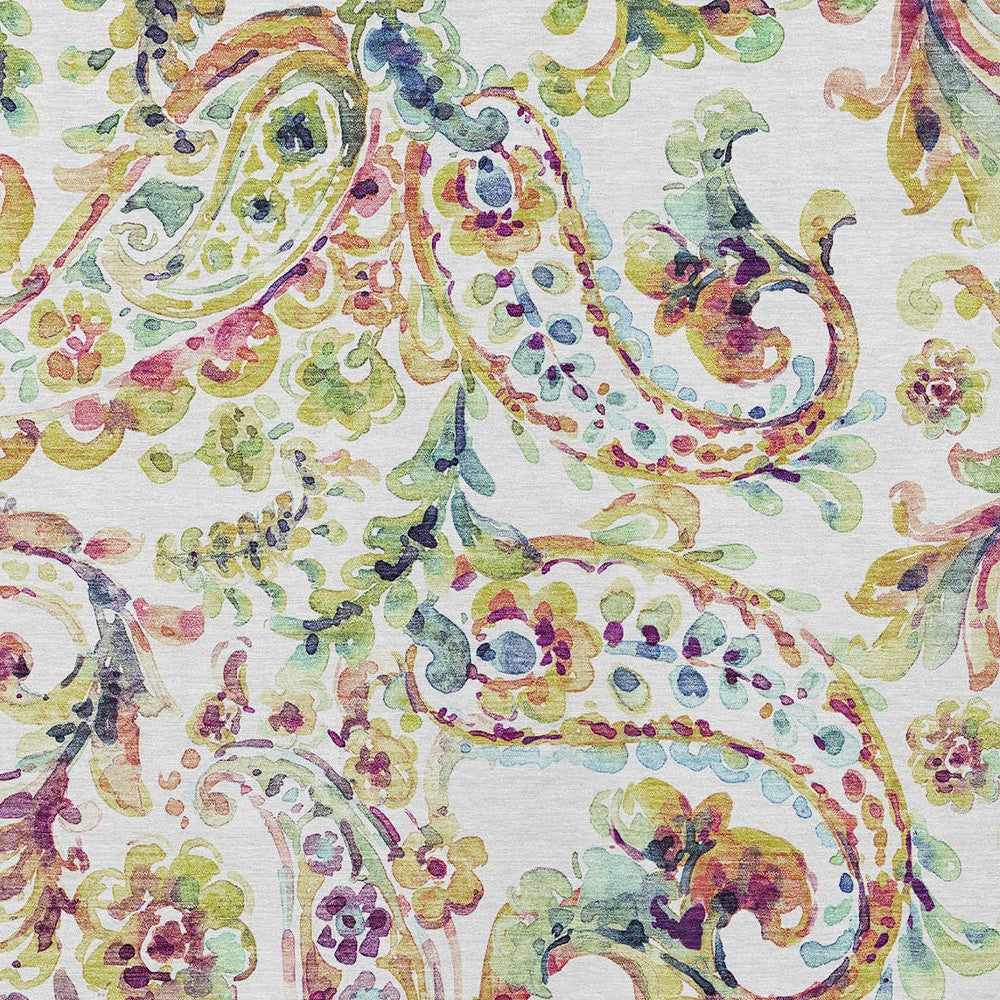 9' X 12' Ivory Fern Green And Artichoke Green Paisley Washable Indoor Outdoor Area Rug-5
