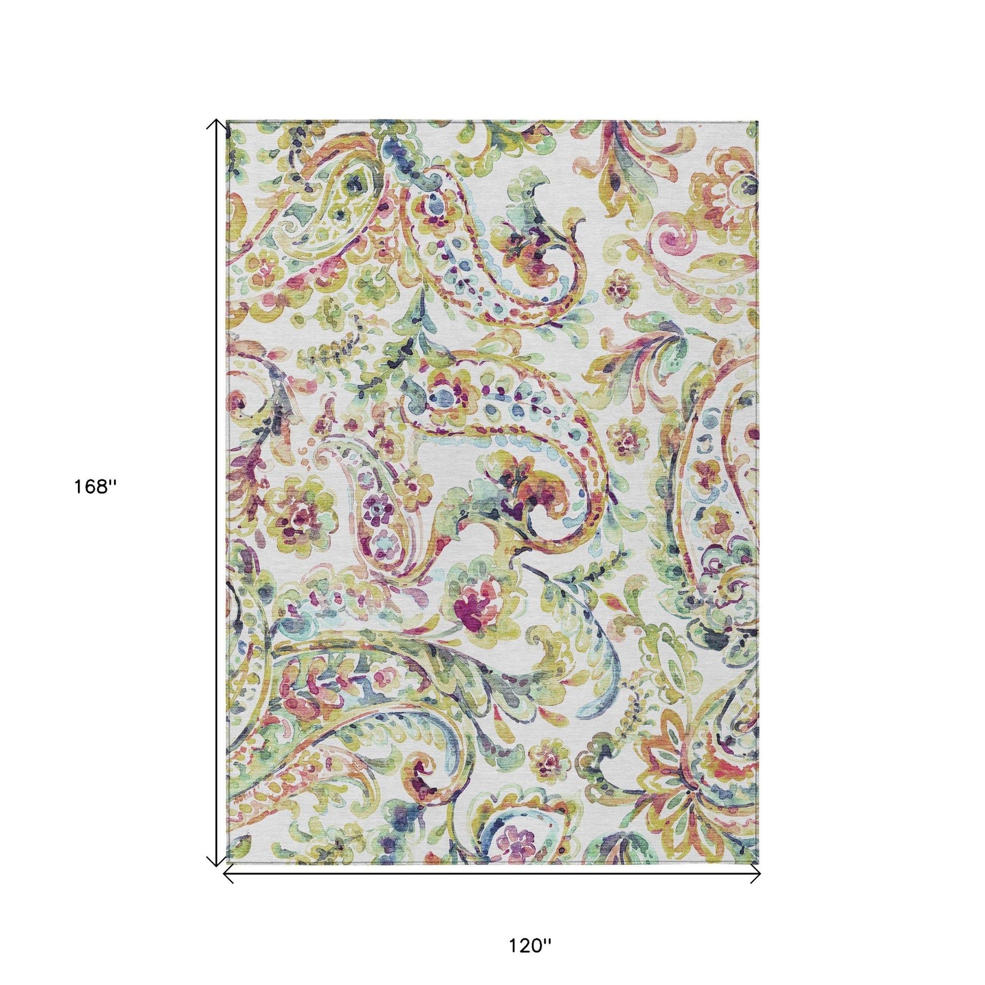 10' X 14' Ivory Fern Green And Artichoke Green Paisley Washable Indoor Outdoor Area Rug-2