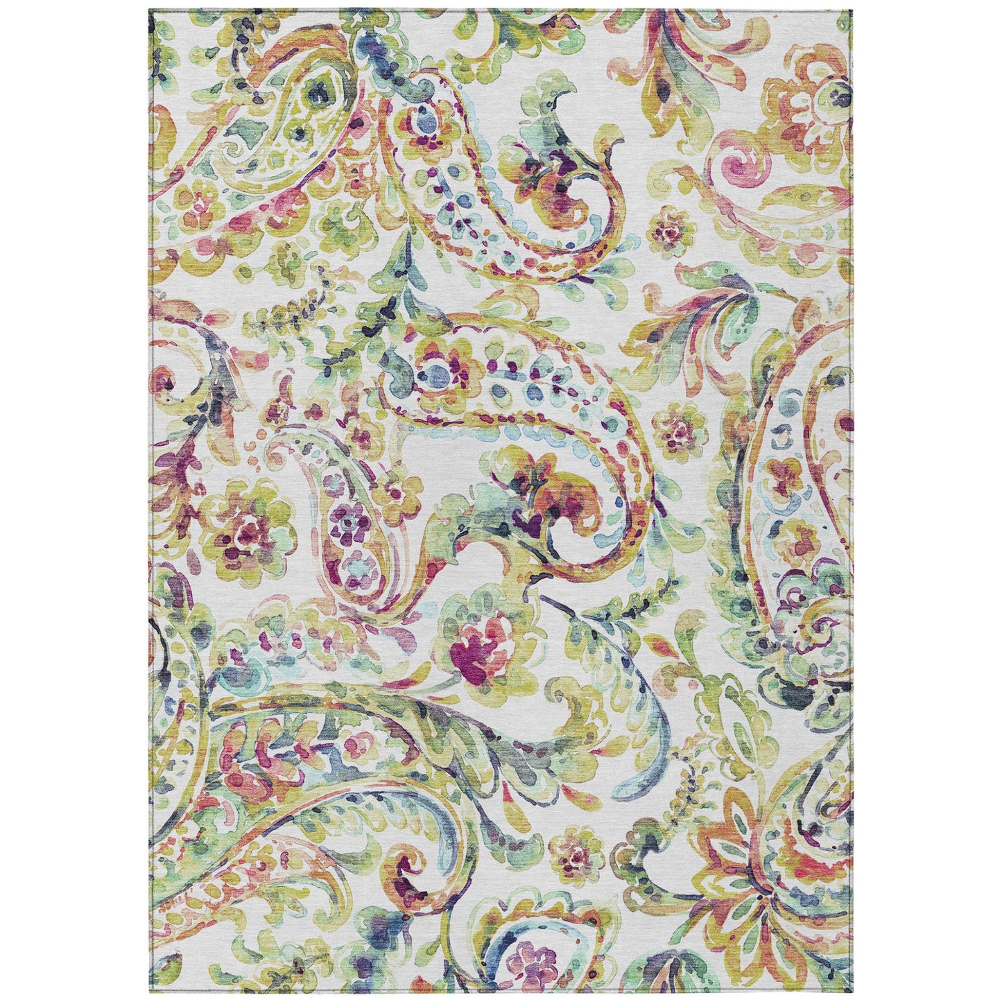 10' X 14' Ivory Fern Green And Artichoke Green Paisley Washable Indoor Outdoor Area Rug-1