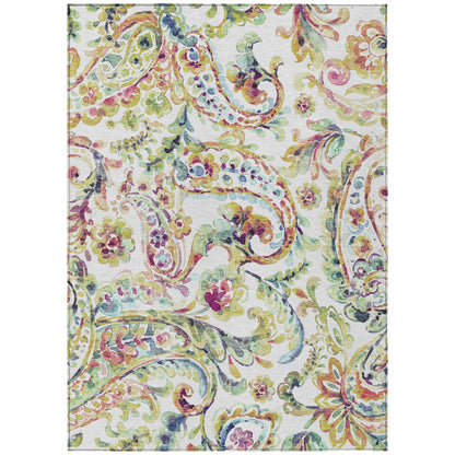 10' X 14' Ivory Fern Green And Artichoke Green Paisley Washable Indoor Outdoor Area Rug-1
