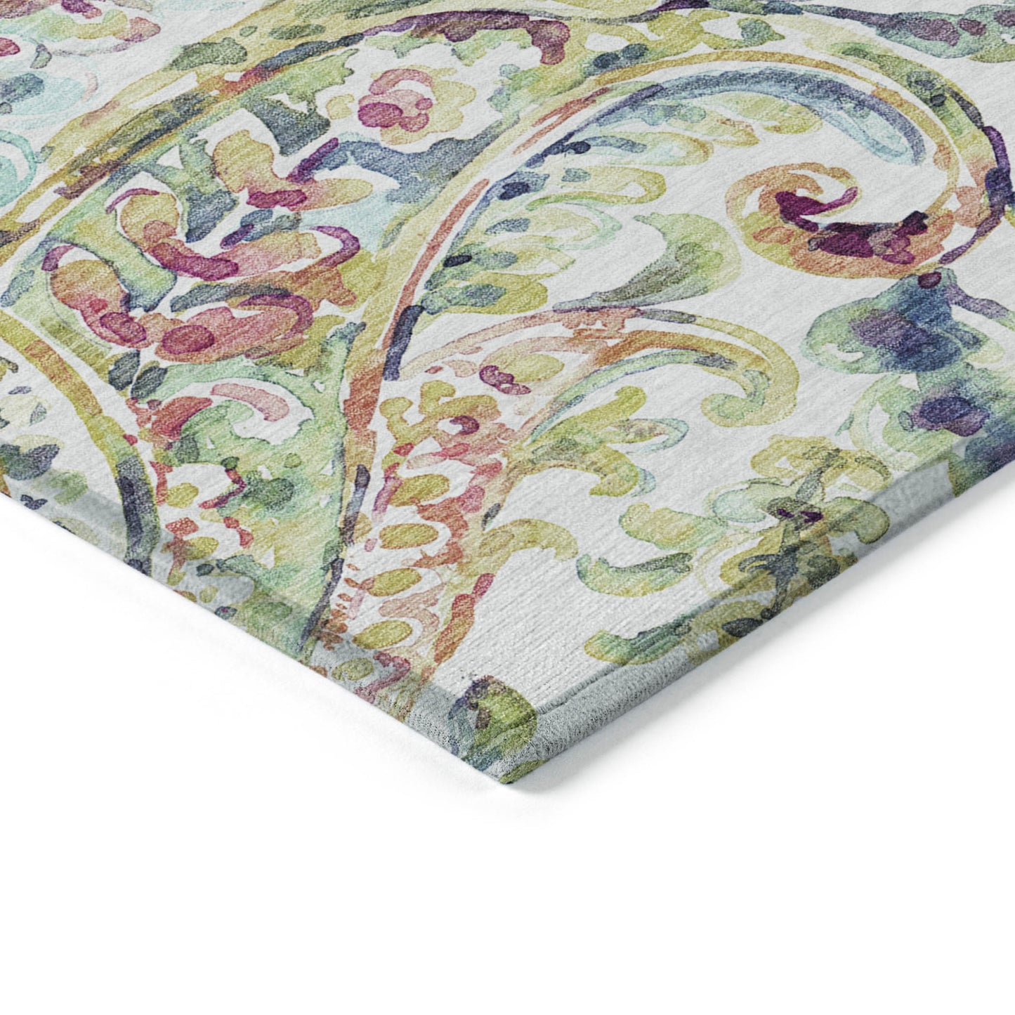 10' X 14' Ivory Fern Green And Artichoke Green Paisley Washable Indoor Outdoor Area Rug-4