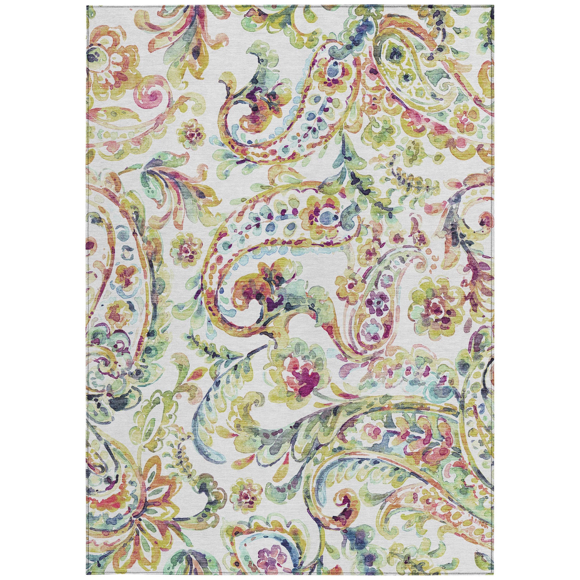 10' X 14' Ivory Fern Green And Artichoke Green Paisley Washable Indoor Outdoor Area Rug-6