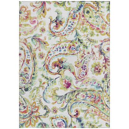 10' X 14' Ivory Fern Green And Artichoke Green Paisley Washable Indoor Outdoor Area Rug-6