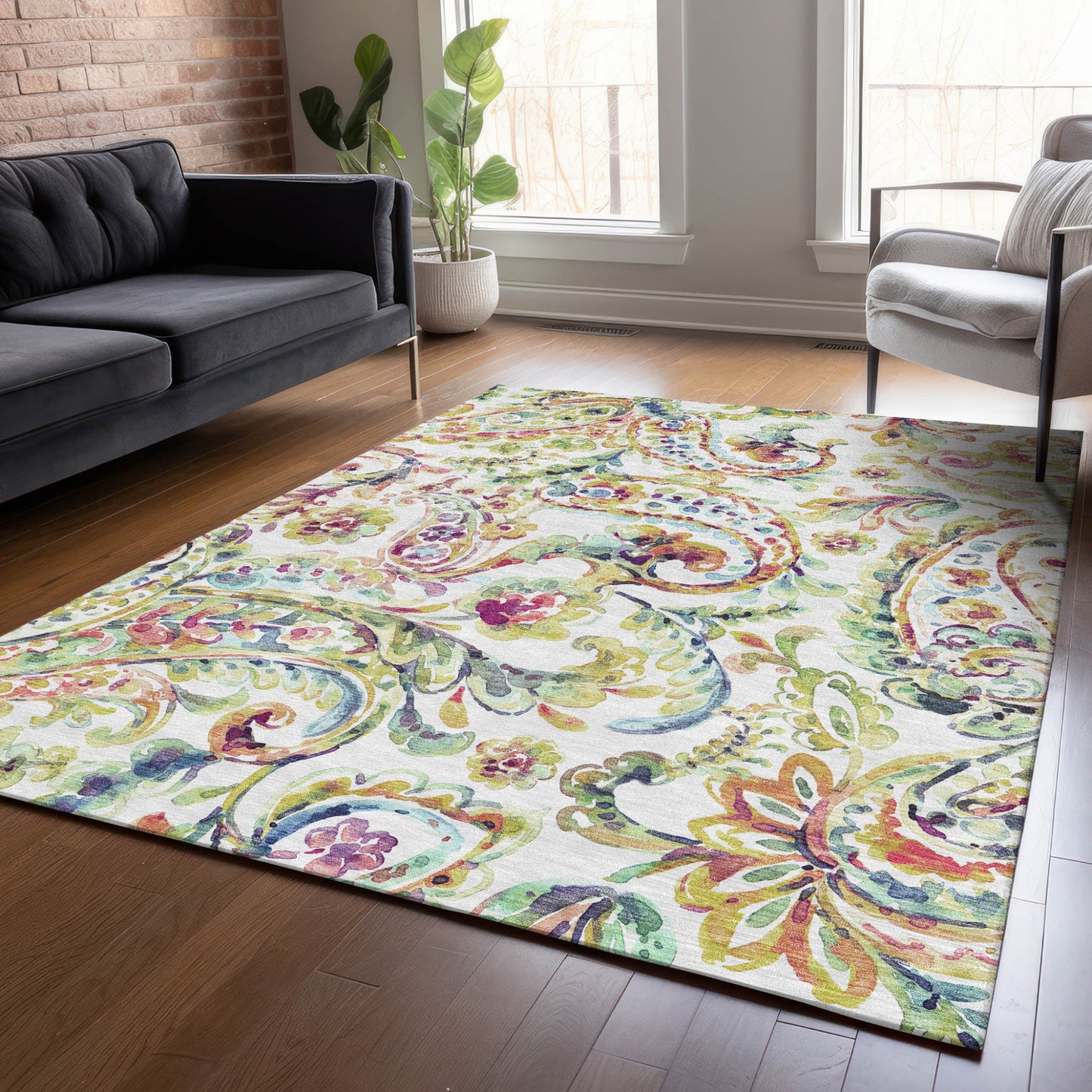10' X 14' Ivory Fern Green And Artichoke Green Paisley Washable Indoor Outdoor Area Rug-8