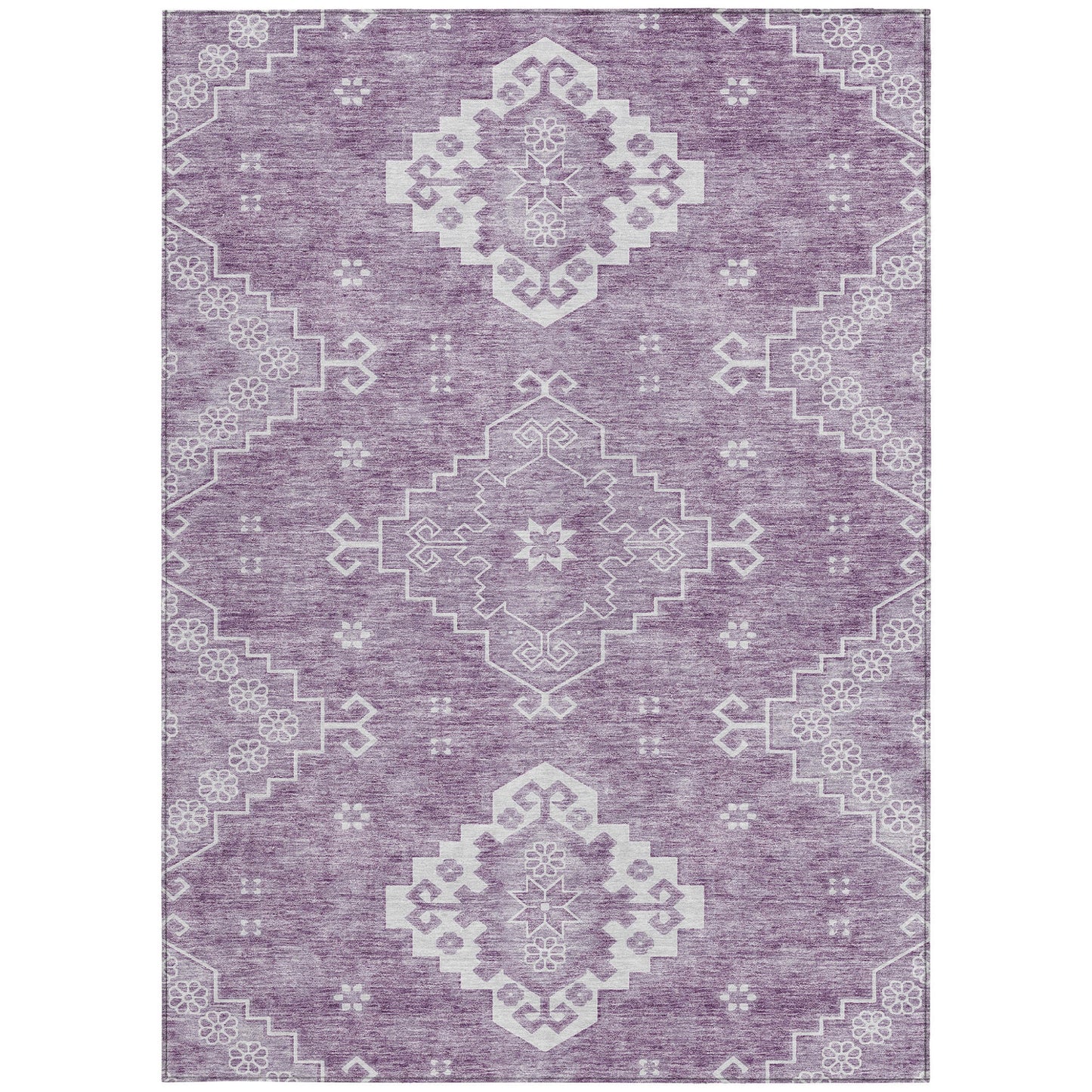 3' X 5' Lavender Plum And Ivory Medallion Washable Indoor Outdoor Area Rug-4