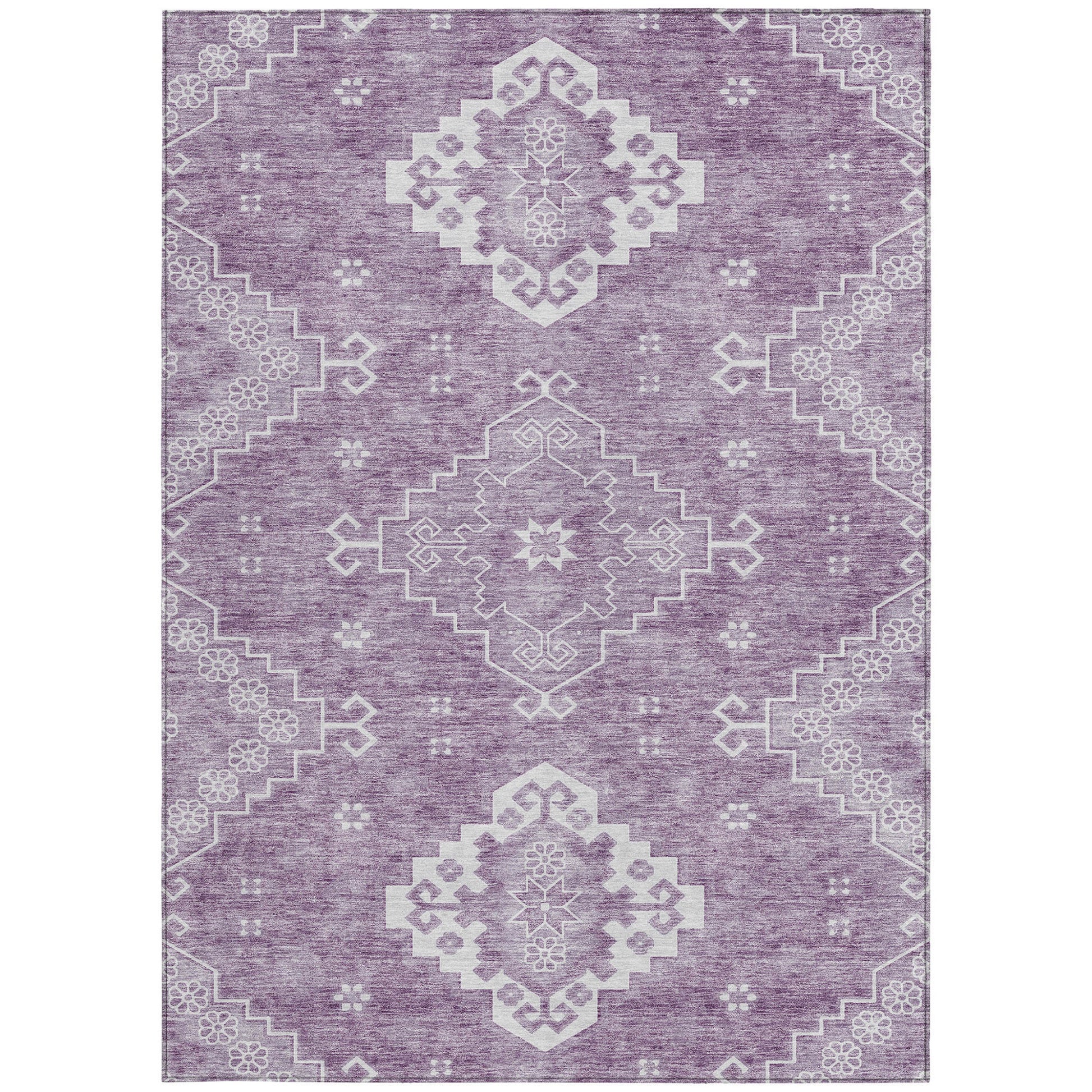 3' X 5' Lavender Plum And Ivory Medallion Washable Indoor Outdoor Area Rug-4
