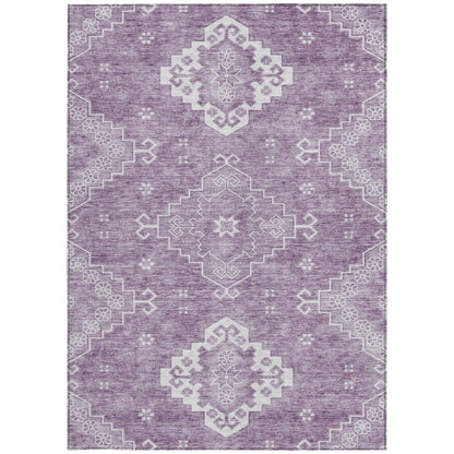 3' X 5' Lavender Plum And Ivory Medallion Washable Indoor Outdoor Area Rug-4