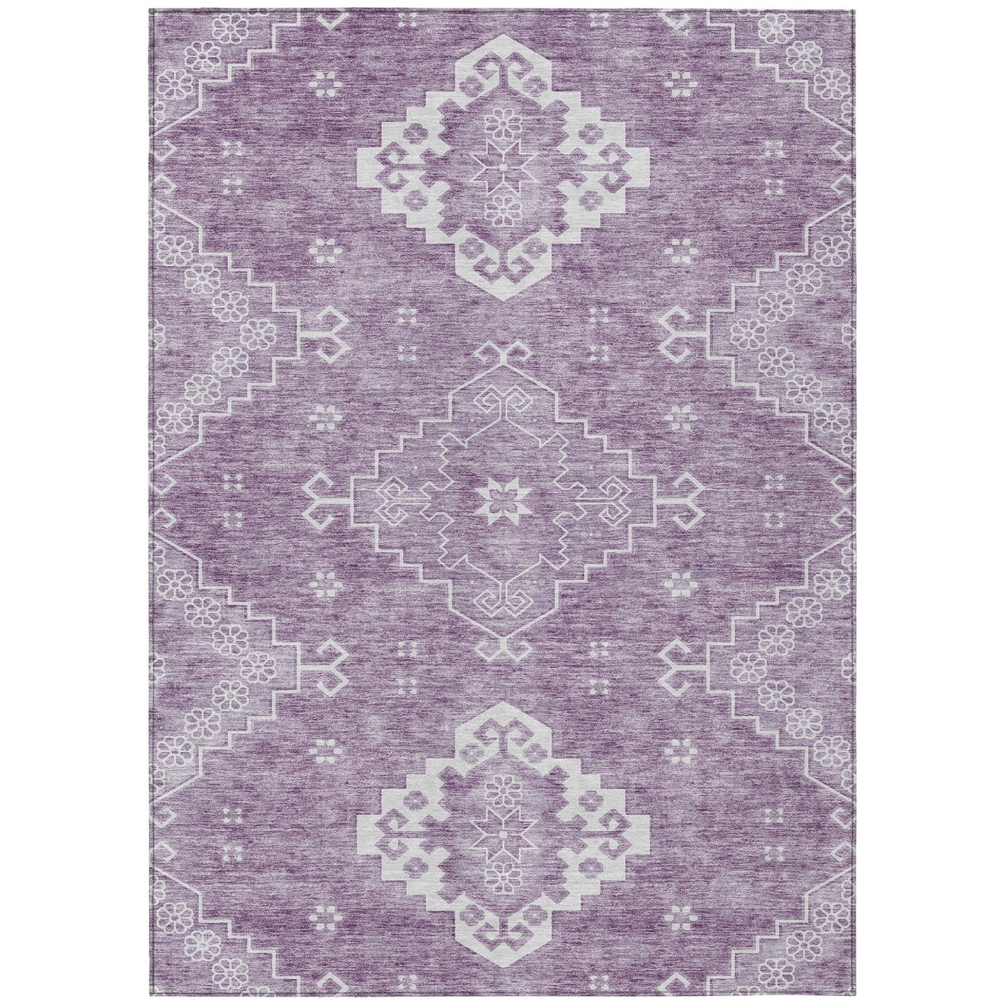 3' X 5' Lavender Plum And Ivory Medallion Washable Indoor Outdoor Area Rug-0