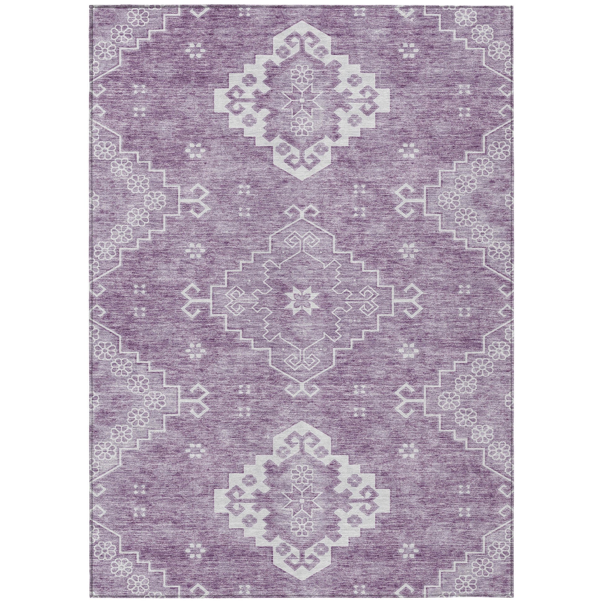 3' X 5' Lavender Plum And Ivory Medallion Washable Indoor Outdoor Area Rug-0