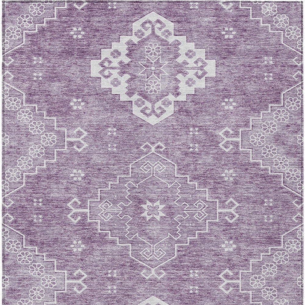 3' X 5' Lavender Plum And Ivory Medallion Washable Indoor Outdoor Area Rug-3