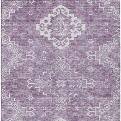 3' X 5' Lavender Plum And Ivory Medallion Washable Indoor Outdoor Area Rug-3