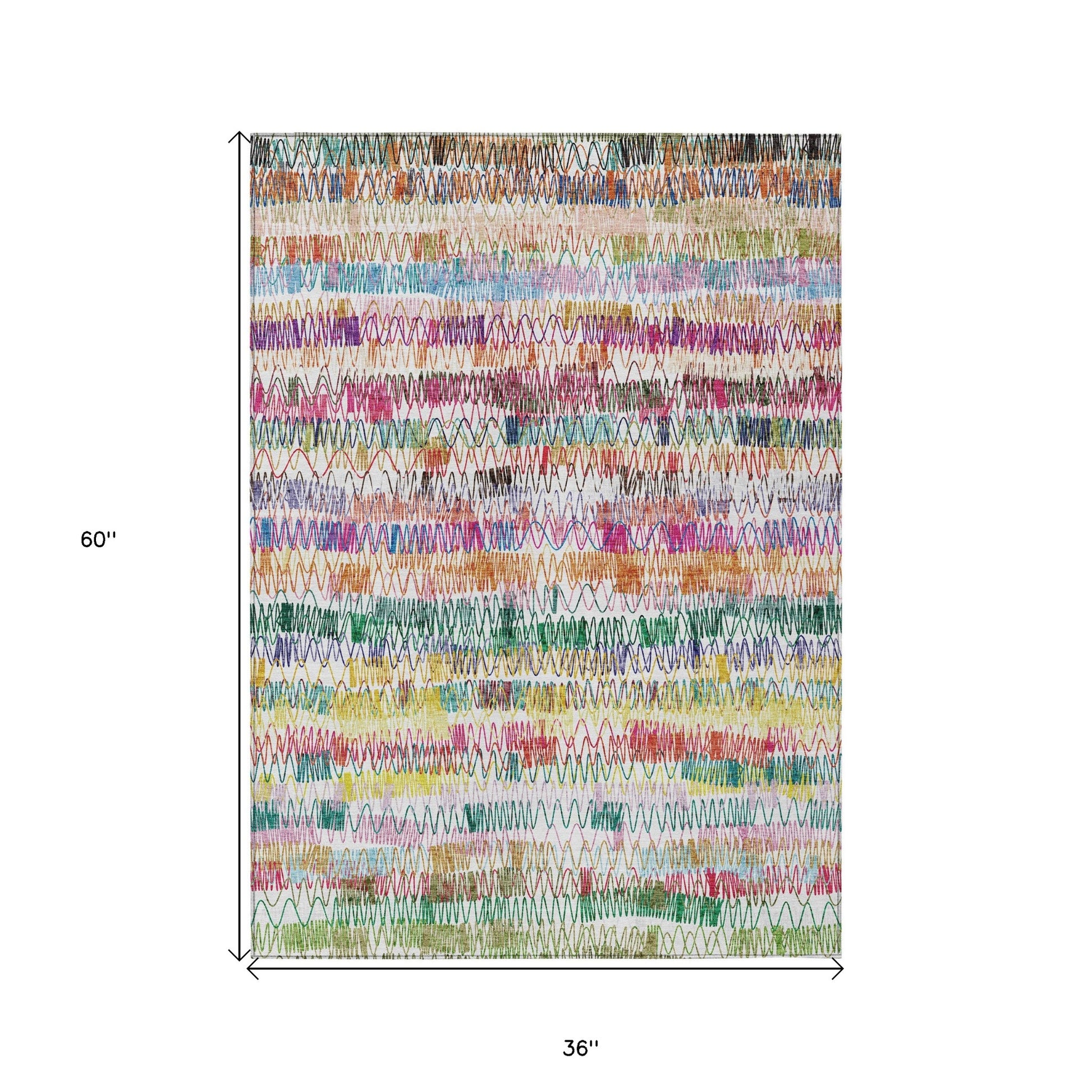 3' X 5' Green Ivory And Purple Striped Washable Indoor Outdoor Area Rug-2