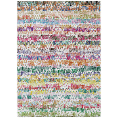 3' X 5' Green Ivory And Purple Striped Washable Indoor Outdoor Area Rug-1